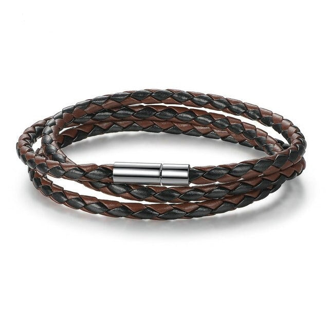 Bracelet en Cuir Noir et Marron <titolo_esteso><span>avec fermeture magnétique et longueur 60 cm</span></titolo_esteso>